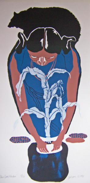 Druckgrafik mit dem Titel "Anasazi: Blue Corn…" von Jo Moore, Original-Kunstwerk, Siebdruck