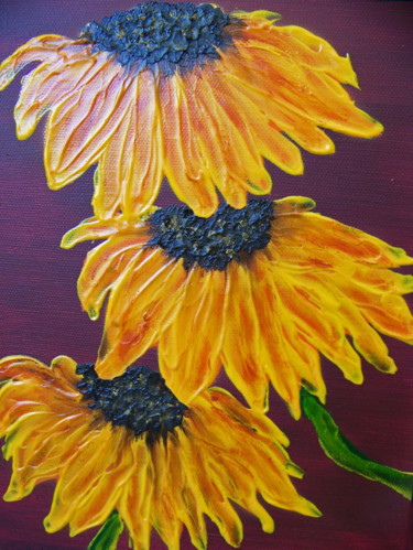 Malerei mit dem Titel "Sunflowers for Vinc…" von Jo Moore, Original-Kunstwerk, Öl