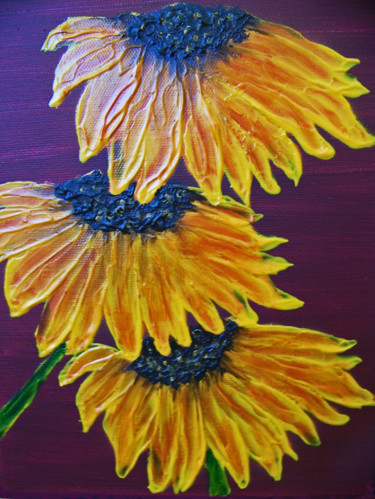 Pittura intitolato "Sunflowers for Vinc…" da Jo Moore, Opera d'arte originale, Olio