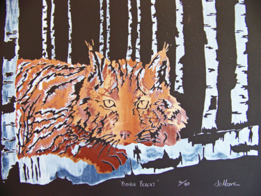 Incisioni, stampe intitolato "Bosque Bobcat #arti…" da Jo Moore, Opera d'arte originale, Serigrafia