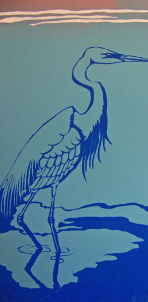 Druckgrafik mit dem Titel "Great Blue Heron" von Jo Moore, Original-Kunstwerk, Siebdruck