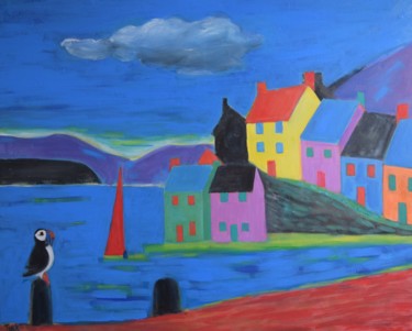 Painting titled "Lost Puffin, Scotla…" by Jo Tuck, Original Artwork, Acrylic