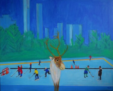Ζωγραφική με τίτλο "Reindeer and Skater…" από Jo Tuck, Αυθεντικά έργα τέχνης, Λάδι