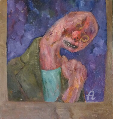 Painting titled "Psychotic head" by Calum Fraser, Original Artwork, Oil