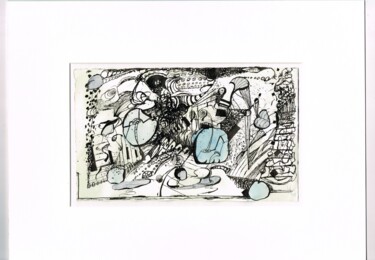 Zeichnungen mit dem Titel "Musik mit blauen Fl…" von Joachim John, Original-Kunstwerk, Bleistift