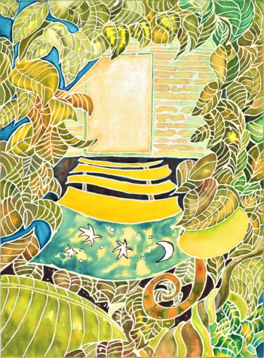 Malerei mit dem Titel "The Jungle" von Joachim Mews, Original-Kunstwerk, Aquarell