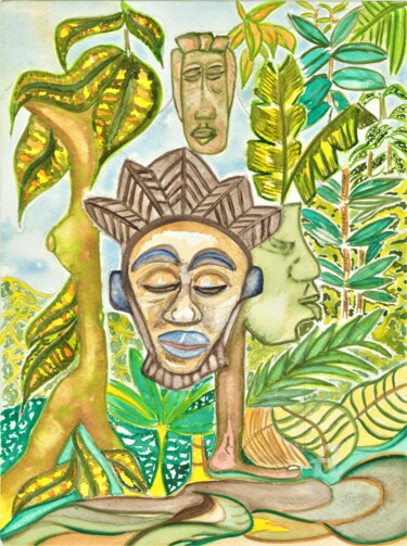 Pittura intitolato "African Herbsman-Ja…" da Joachim Mews, Opera d'arte originale, Acquarello