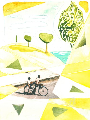 Schilderij getiteld "Sunny Afternoon" door Joachim Mews, Origineel Kunstwerk, Aquarel