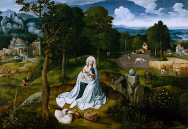 Schilderij getiteld "Repos pendant la fu…" door Joachim Patinier, Origineel Kunstwerk, Olie