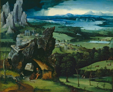 Pintura intitulada "Paysage avec saint…" por Joachim Patinier, Obras de arte originais, Óleo