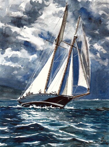 Painting titled "Wind in the Sails" by Joachim Rossignol, Original Artwork, Watercolor