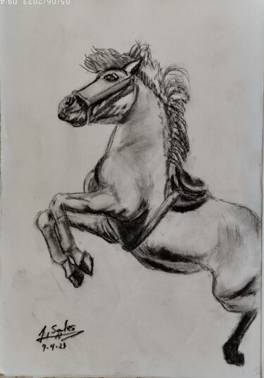 Dibujo titulada "Le cheval volant" por Joaquín Sales, Obra de arte original, Conté
