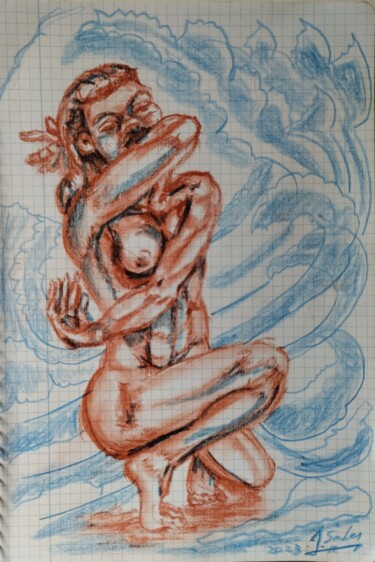 Dessin intitulée "la nymphe des eaux" par Joaquín Sales, Œuvre d'art originale, Conté