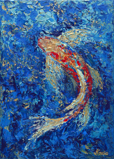 Schilderij getiteld "Butterfly Koi" door Jialba, Origineel Kunstwerk, Acryl