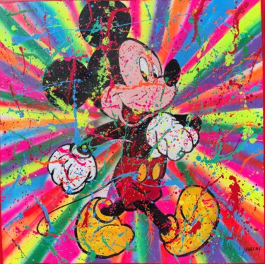 Ζωγραφική με τίτλο "Mickey pop zen fluo…" από Joan Llaverias, Αυθεντικά έργα τέχνης, Ακρυλικό Τοποθετήθηκε στο Ξύλινο φορείο…