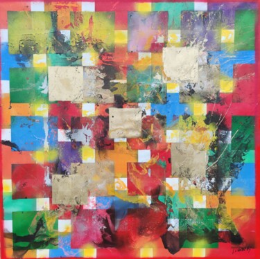 Картина под названием "Geometric dorado" - Joan Llaverias, Подлинное произведение искусства, Акрил Установлен на Деревянная…
