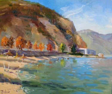 Painting titled "Autumn by the Lake" by Joan Mato, Original Artwork, Oil