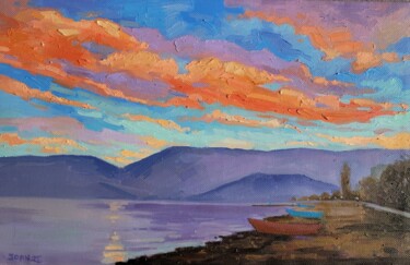Painting titled "Sunrise sky" by Joan Mato, Original Artwork, Oil
