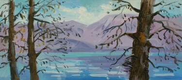 Painting titled "Trees near the lake" by Joan Mato, Original Artwork, Oil
