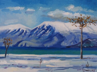 Painting titled "Snow day, oil on pa…" by Joan Mato, Original Artwork, Oil