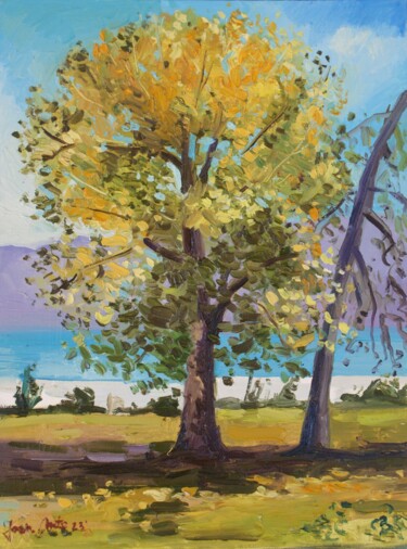 Painting titled "Golden Tree" by Joan Mato, Original Artwork, Oil