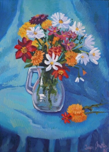 Pintura intitulada "Vase of flowers" por Joan Mato, Obras de arte originais, Óleo