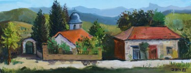 Painting titled "Church in Peshkepi…" by Joan Mato, Original Artwork, Oil
