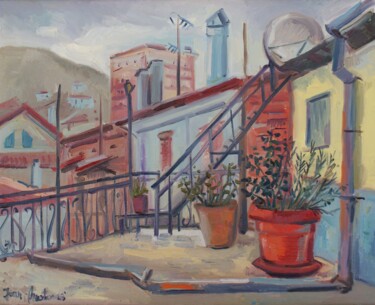 Peinture intitulée "Grandma's balcony" par Joan Mato, Œuvre d'art originale, Huile