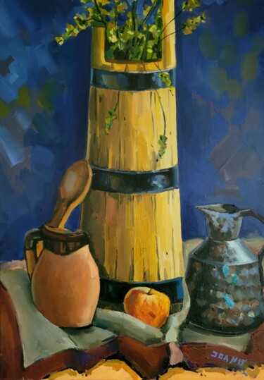 Pittura intitolato "Still life with cla…" da Joan Mato, Opera d'arte originale, Olio