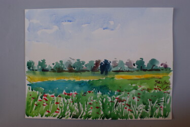 Pittura intitolato "flower fields sketch" da Joan Mato, Opera d'arte originale, Acquarello