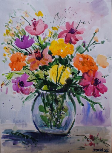 Pintura intitulada "flowers sketch" por Joan Mato, Obras de arte originais, Aquarela