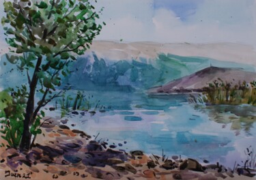 Painting titled "watercoloring lake…" by Joan Mato, Original Artwork, Watercolor