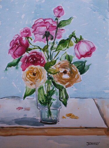Painting titled "Yellow roses" by Joan Mato, Original Artwork, Watercolor
