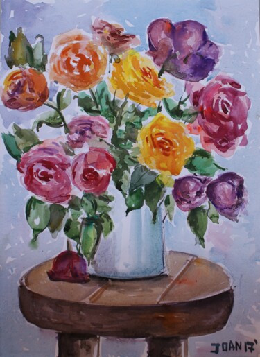 Malerei mit dem Titel "Watercolor roses" von Joan Mato, Original-Kunstwerk, Aquarell