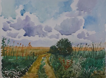 Peinture intitulée "watercoloring crops…" par Joan Mato, Œuvre d'art originale, Aquarelle