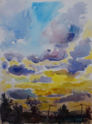 Painting titled "Sunset" by Joan Mato, Original Artwork, Watercolor