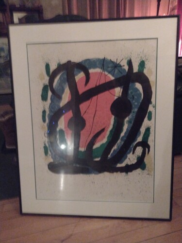 「Le salon de mai」というタイトルの製版 Joan Miróによって, オリジナルのアートワーク, リソグラフィー プレキシガラスにマウント