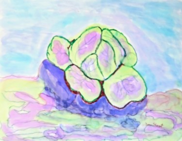 Painting titled "Cabbage" by Joan Short, Original Artwork, Ink