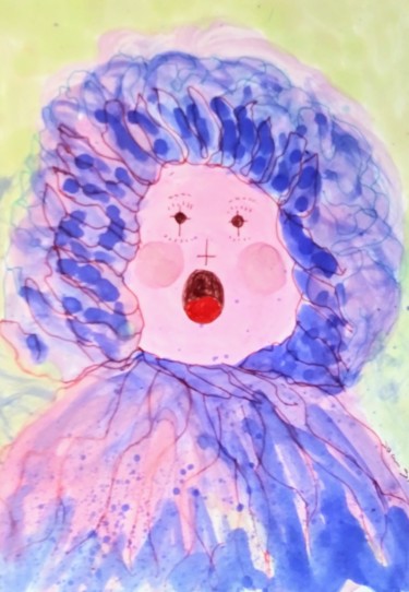 Painting titled "Doll" by Joan Short, Original Artwork, Ink