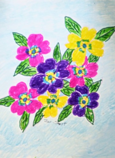 Drawing titled "Flowers" by Joan Short, Original Artwork, Marker