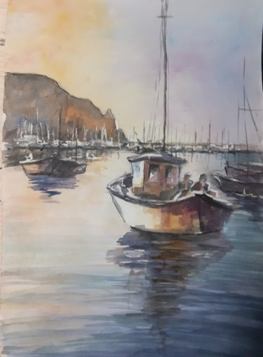 Pintura intitulada "Puerto de Javea" por Joana Bisquert Mari, Obras de arte originais, Aquarela