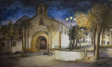 Painting titled "Placeta del convent" by Joana Bisquert Mari, Original Artwork, Watercolor Mounted on Other rigid panel