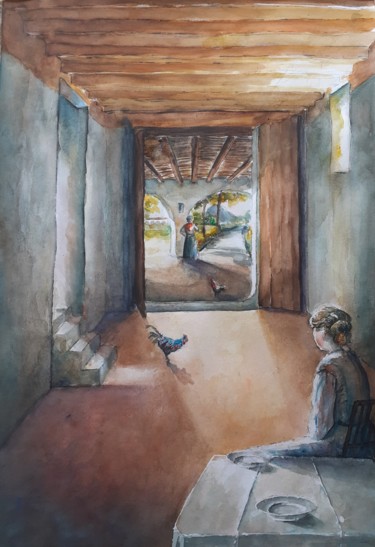 Pittura intitolato "La caseta" da Joana Bisquert Mari, Opera d'arte originale, Acquarello