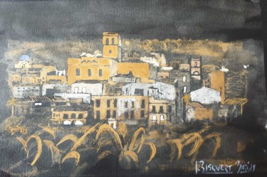 Painting titled "Xàbia de nit" by Joana Bisquert Mari, Original Artwork, Ink