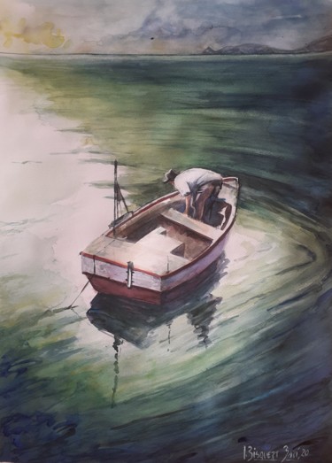Pintura intitulada "La calma" por Joana Bisquert Mari, Obras de arte originais, Aquarela Montado em Outro painel rígido