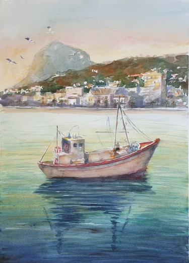Pintura intitulada "Regreso del pesquero" por Joana Bisquert Mari, Obras de arte originais, Aquarela