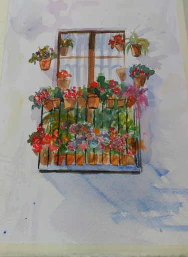 Painting titled "Balcon "ca calavera"" by Joana Bisquert Mari, Original Artwork, Watercolor