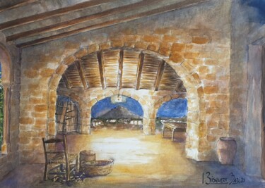 Painting titled "Riurau de noche" by Joana Bisquert Mari, Original Artwork, Watercolor Mounted on Other rigid panel