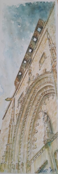 Pintura titulada "Puerta iglesia San…" por Joana Bisquert Mari, Obra de arte original, Acuarela Montado en Otro panel rígido
