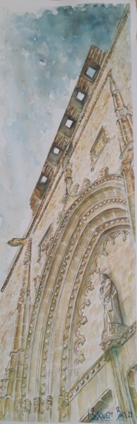 Painting titled "Puerta iglesia San…" by Joana Bisquert Mari, Original Artwork, Watercolor Mounted on Other rigid panel